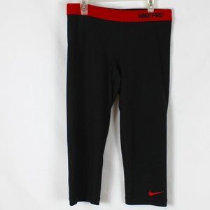 NIKE PRO Athletic Legging Pants Woman Size Medium Black w/Orange Waistband Capri